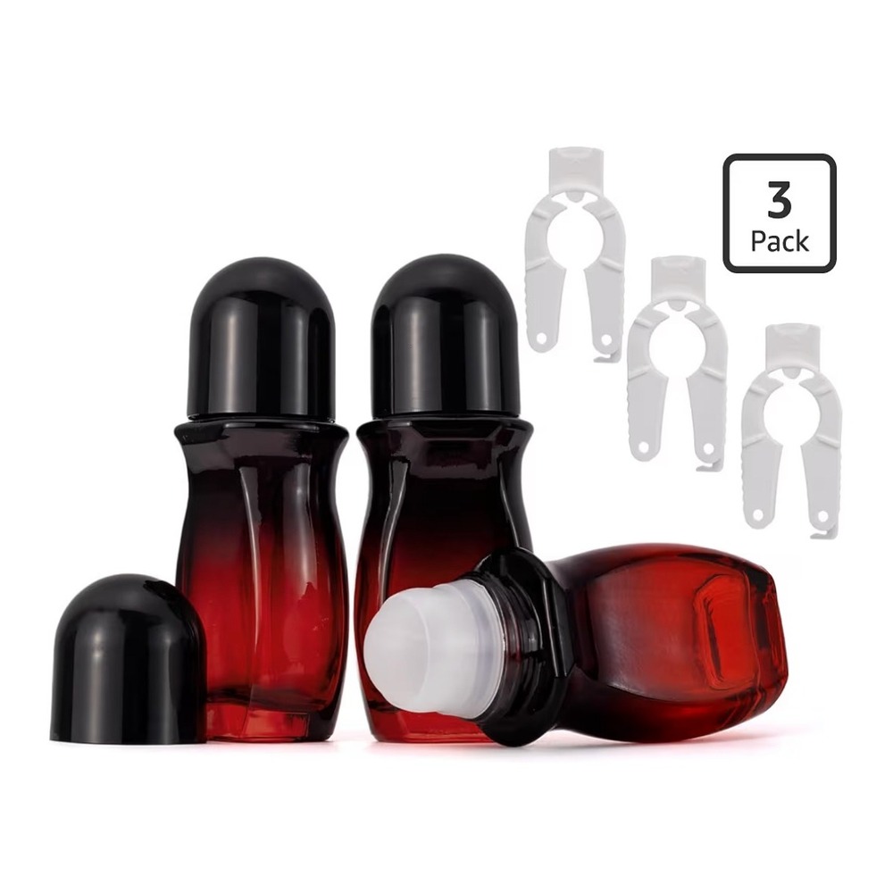 3 Pack Glass Rollerball Bottles Black Red Gradient Leak Proof Screw Cap DIY